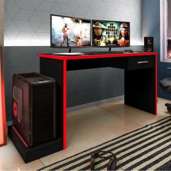 Mesa Gamer 1 Gaveta DRX 9000 Espresso Móveis Preto/Vermelho
