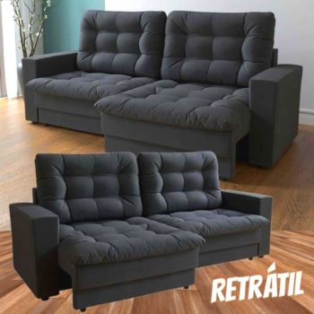 Sofá 3 Lugares Retrátil Lubeck Plush Suede Grafite