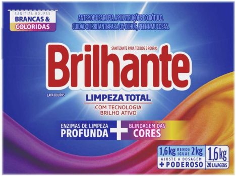 Lava Roupas Sanitizante em Pó Brilhante Limpeza Total Combate germes e bactérias 1.6kg
