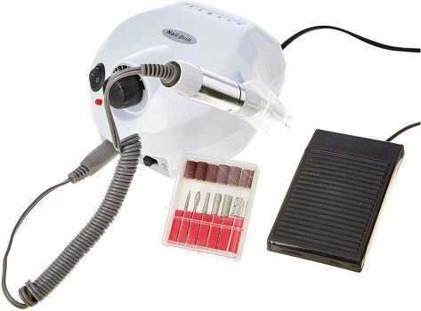 Lixadeira Motor Elétrica Unha Profissional Nail Drill Pedal, Bivolt (Branco)