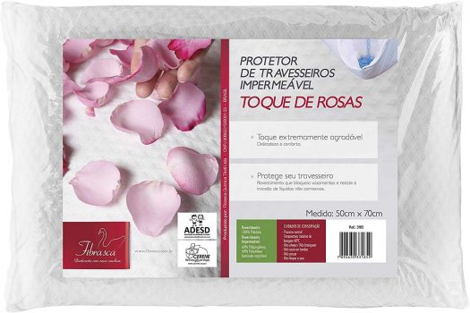 Capa de Travesseiro Impermeável- Toque de Rosas com zíper - Tratamento Íons de prata - 50X70 CM - Fibrasca