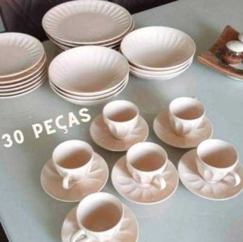 Aparelho de Jantar Chá 30 Peças Haus Cerâmica - Creme Redondo Decorato