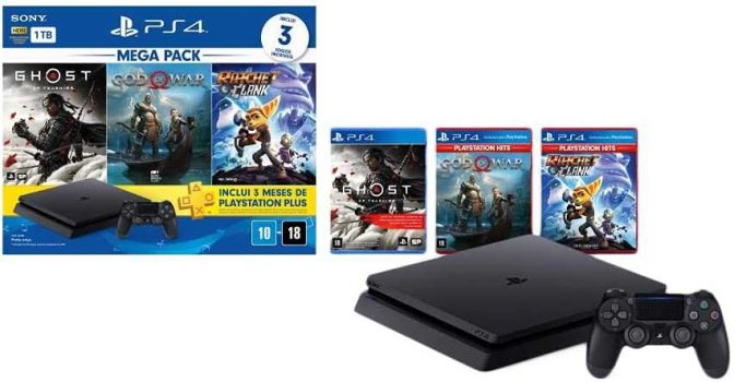 Console PlayStation 4 Mega Pack 18 - Ghost of Tsushima, God of War e Ratchet & Clank