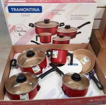 Jogo de Panelas Tramontina Antiaderente - de Alumínio Vermelho 5 Peças Caribe