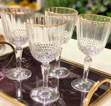 Jogo de Taças para Vinho de Vidro 350ml - 6 Peças Casambiente Classic Borda Dourada