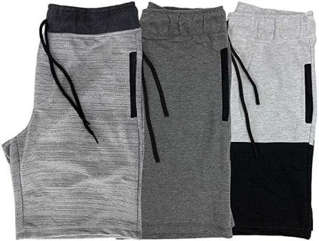Kit 3 Bermudas Masculinas MXD Conceito Cores Discretas Básicas Para Malhar Mescla Escuro Mescla Jet e Bicolor Alvejado/Preto