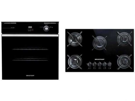 Kit Forno de Embutir a Gás GLP Brastemp - Grill 78L + Cooktop 5 Bocas Ative! BDD75 AE à Gás