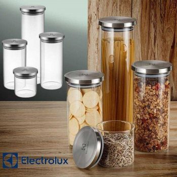 Kit Potes de Vidro Hermético, 4 unidades, Tampa Inox, Electrolux