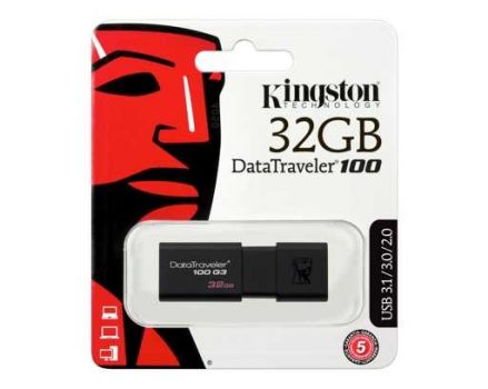 Pendrive Datatraveler 100G3 32Gb, Kingston, Pendrives, Preto