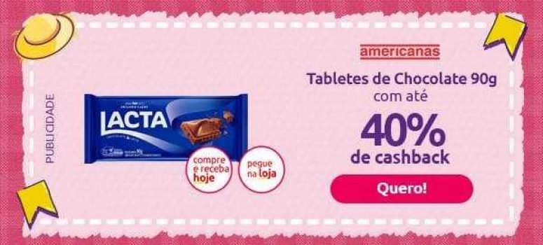 Compre Barras de Chocolate Lacta 90g na Americanas, pague com Ame Digital e ganhe com até 40% de volta. 💜