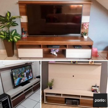 Rack com Painel para TV até 60 Polegadas Samba Espresso Móveis Cacau/Off White