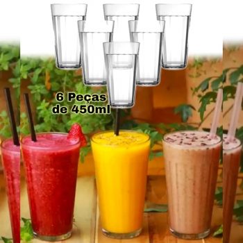 Jogo de Copos de Vidro 450ml - 6 Peças Americano Long Drink