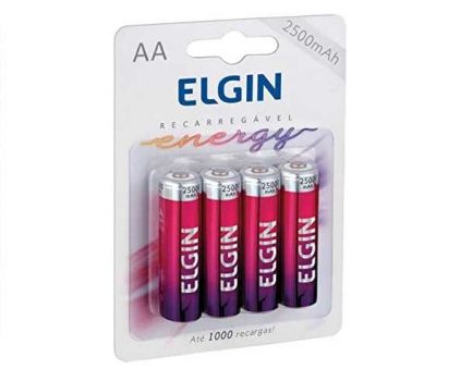 Pilha Recarregável Ni-Mh AA-2500Mah Blister Com 4 Pilhas, Elgin, Baterias