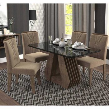 Sala Jantar Agata 130 Cm x 80 Cm Com 4 Cadeiras Nicole Marrocos - Cimol