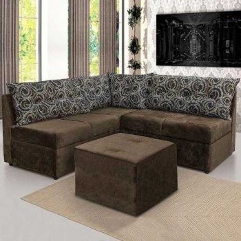 Sofá de Canto Renaut c/Puff Mamflex Suede Marrom / Flor