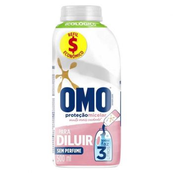 Lava-Roupas Líquido para Diluir sem Perfume Omo Proteção Micelar Frasco 500ml Refil Econômico, OMO