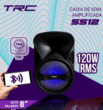 Caixa de Som Amplificada TRC 5512 com Bluetooth, Rádio FM e Entrada USB – 120W