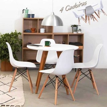 Conjunto Mesa Square Redonda 80cm com 4 Cadeiras Eiffel – Branco