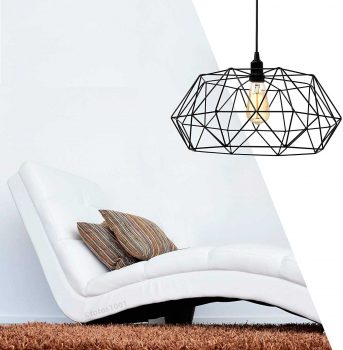 Pendente Galaxy Diamante Aramado Preto Luminária 38Cm Sala