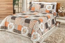 Cobre Leito la Bella Bia Enxovais Patchwork Laranja Casal Tecido