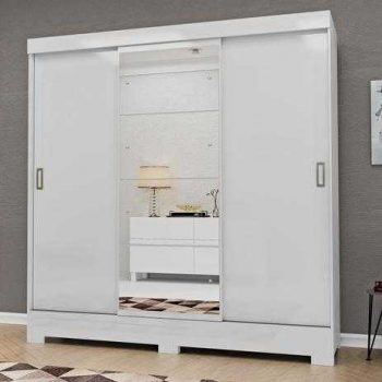 Guarda Roupa Casal com Espelho 3 Portas 2 Gavetas Atenas Yescasa Branco