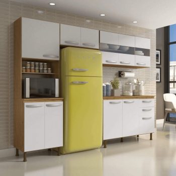 Cozinha Compacta 4 Peças Balcão com Tampo 3 Portas de Vidro Lara