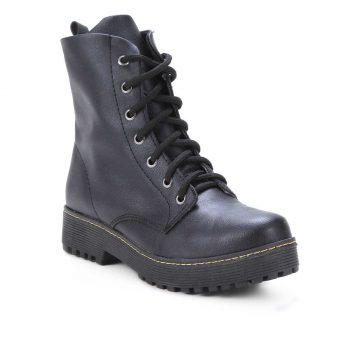 Bota Coturno Look Fashion Tratorada Feminina - Preto