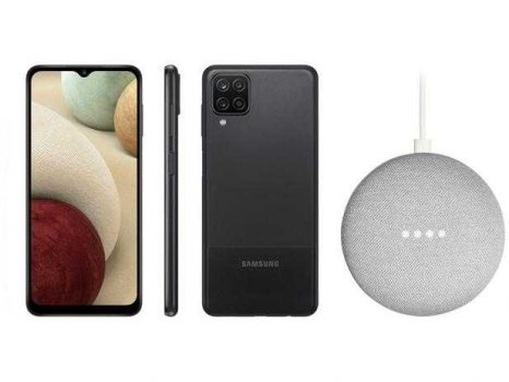 Smartphone Samsung Galaxy A12 64GB 4G - 4GB RAM + Nest Mini 2ª geração Smart Speaker