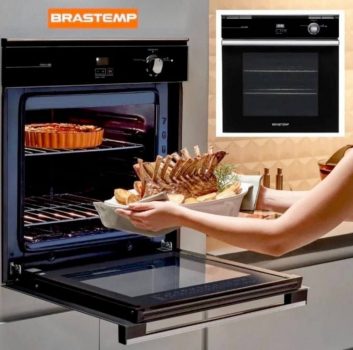 Forno de embutir a gás Brastemp 78 litros Preto com grill e timer touch - BOA84AE - 220V