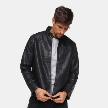 Jaqueta Giorgio Bianco Biker Gola Alta Masculina - Preto