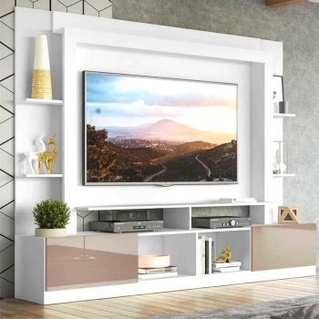 Rack Estante c/ Painel TV 65 e 2 portas Oslo Multimóveis Branco/Lacca Fumê