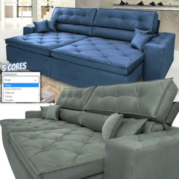 Sofá Austin 2,22m Retrátil, Reclinável com Molas no Assento e Almofadas, Tecido Suede