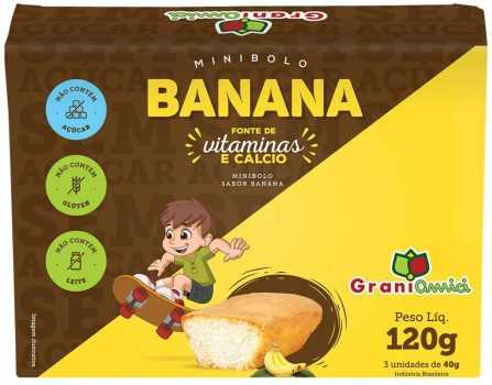 2 Un. Minibolo de Banana sem Glúten, sem Lactose e sem Açúcar - Grani Amici 120G - 3 Unidades