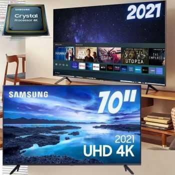 Smart TV 70" UHD 4K Samsung 70AU7700, Processador Crystal 4K, Tela sem limites, Visual Livre de Cabos, Alexa built in, Controle Único