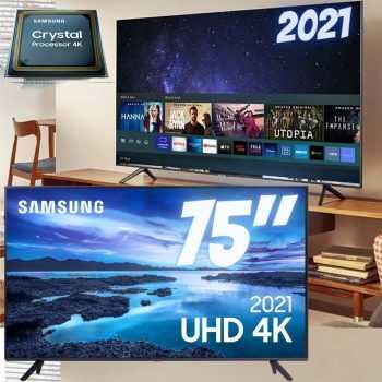 Samsung Smart TV 75 UHD 4K 75AU7700, Processador Crystal 4K, Tela sem limites, Visual Livre de Cabos, Alexa Built In - UN75AU7700GXZD