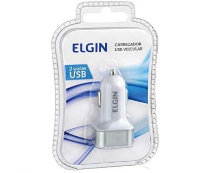 Carregador USB Veicular 12V, 2 Saídas 2.1 A, 10 W, Elgin, 46RCV2USB000, Branco