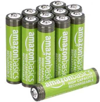 Amazon Basics Pacote com 12 pilhas recarregáveis AAA de alta capacidade de 850 mAh, pré-carregadas, podem ser recarregadas centenas de vezes