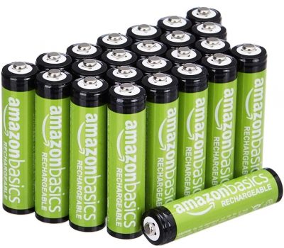 Amazon Basics Pacote com 24 pilhas recarregáveis AAA com capacidade de desempenho de 800 mAh, pré-carregadas, podem ser recarregadas 1.000 vezes
