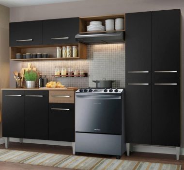 Armário de Cozinha Compacta Madesa Emilly Pop com Balcão - Rustic/Preto