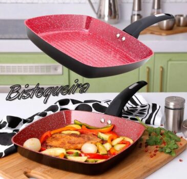 Bistequeira sem Tampa Power Taste 24 cm Preta e Vermelha - La Cuisine