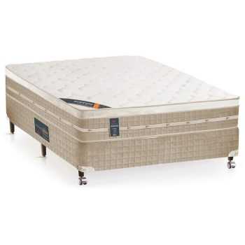 Cama Box Casal Castor Premium com Mola Tecnopedic 69x138x188cm – Branco/Bege