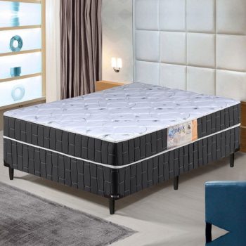 Cama Box Casal Conjugado Granada Umaflex Preto / Branco Flor