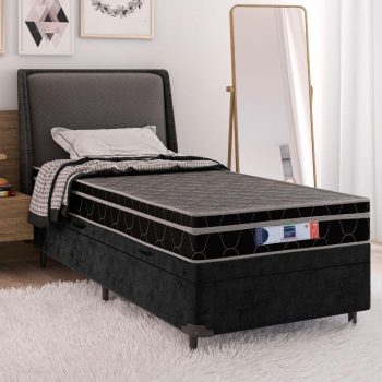 Cama Box Solteiro Baú Colchão de Espuma Semi Ortopédico Extra Firme D33 Max Preto 88x188x53cm Suporta 100kg