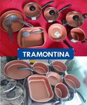 Conjunto de Panelas 10 Peças Tramontina Turim com Revestimento Antiaderente Starflon T1, Tampas de Vidro e Cabos de Baquelite – Bronze/Grafite