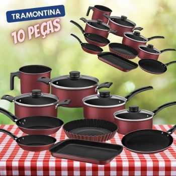 Jogo De Panelas 10 Peças Turim Tramontina Antiaderente Cereja