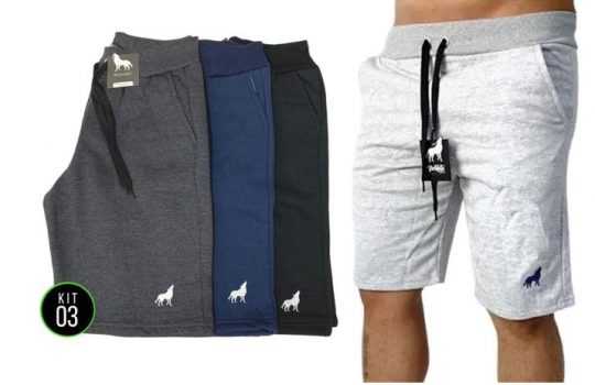 Kit 3 Bermudas de Moletom Original Vira Lata Wear com Bolso