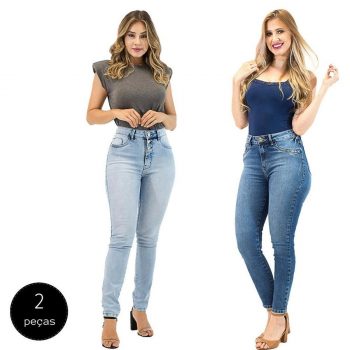 Kit com 2 Calças Jeans Imporium Cropped Cintura Cintura Alta Cós Alto
