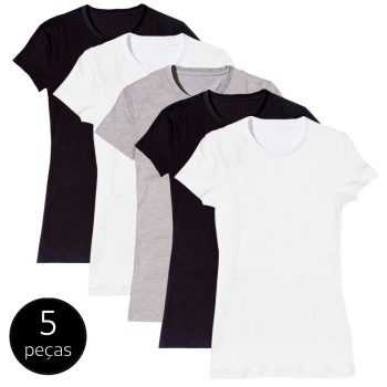 Kit com 5 Blusas Baby Look Básica Part.B Gola Redonda