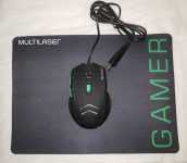 Mouse Gamer Multilaser 3200DPI 6 Botões Preto/Verde com Mouse Pad - MO273