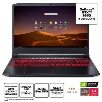 Notebook Gamer Aspire Nitro 5 AN515-44-R4C8 AMD Ryzen 7 16GB 1TB HD 256GB SSD GTX1650 15,6' Endless - Acer